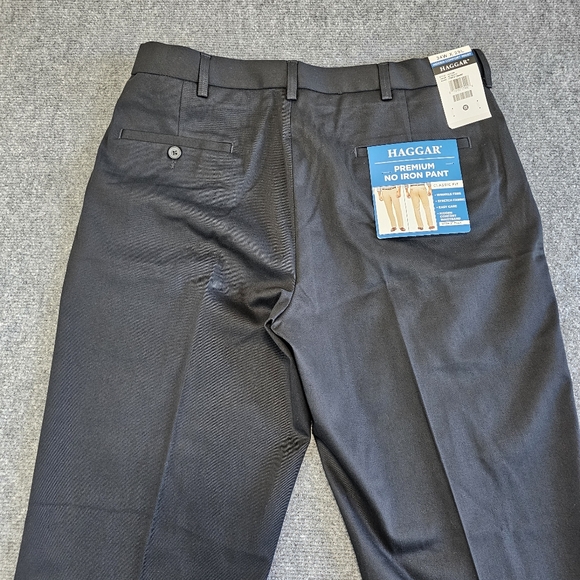 NWT Haggar Premium No Iron Straight leg Flat Front Stretch Black Pants 34x29 - Picture 5 of 16